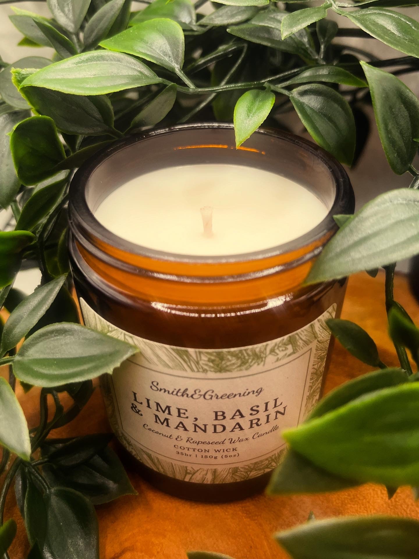 Lime, Basil & Mandarin Candle in amber glass