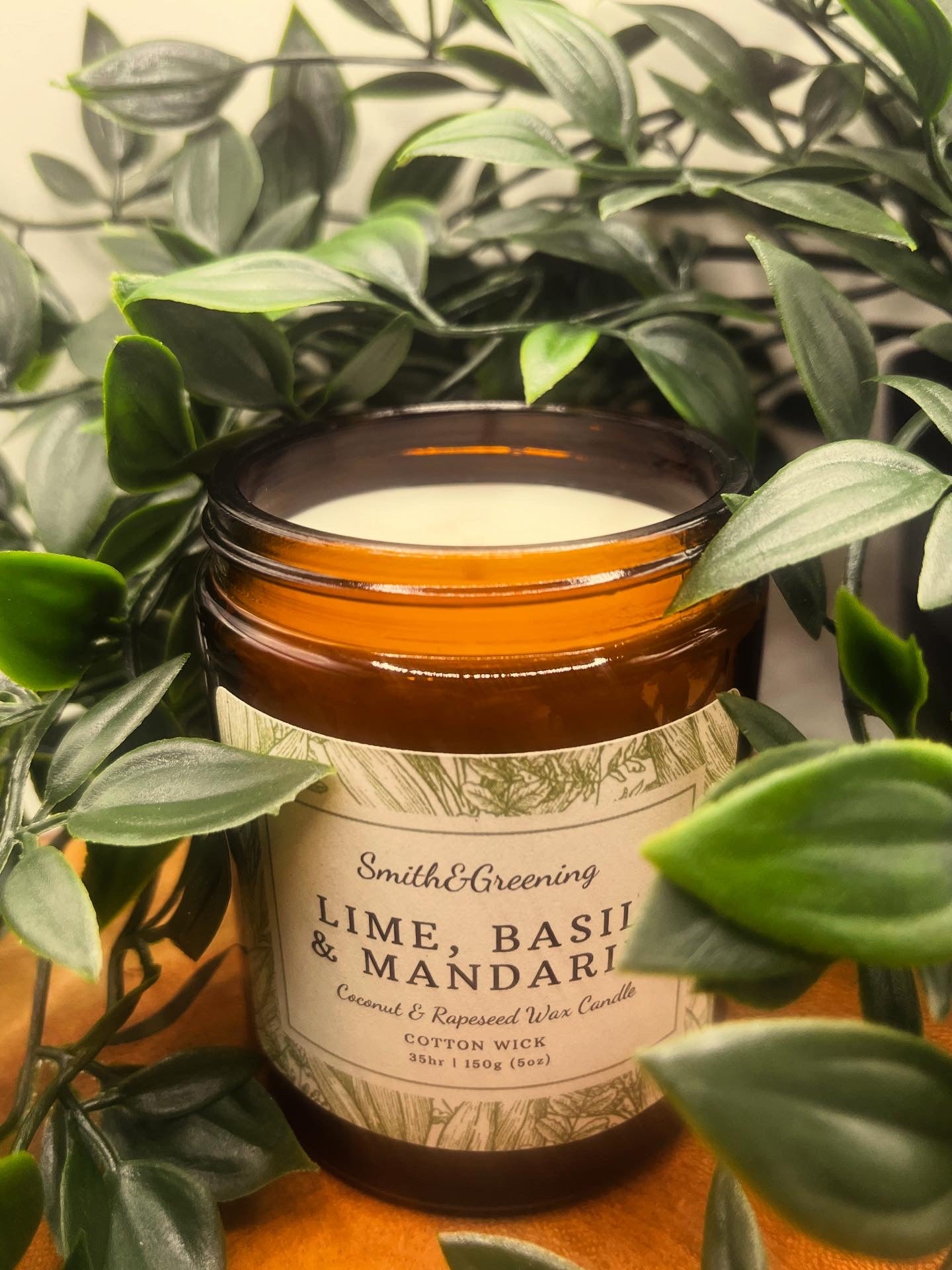 Lime, Basil & Mandarin Candle in amber glass
